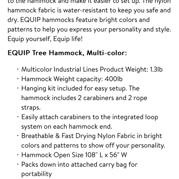 Equip Lightweight Portable Nylon Camping 1 Person Travel Hammock. NWT and case - Picture 9 of 11